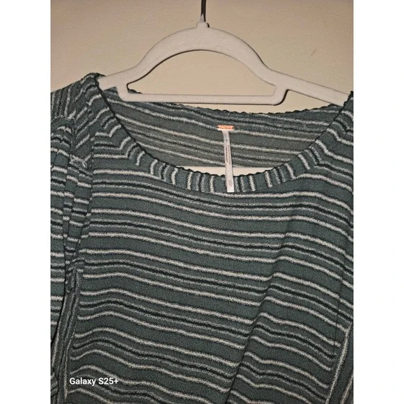 Free People Womens Striped Puff Sleeve Top Green XL - Picture 3 of 3